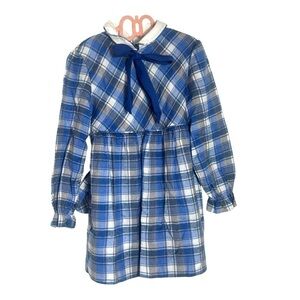 Vintage Plaid Blue And White Long Sleeve Girls Dress Size 5